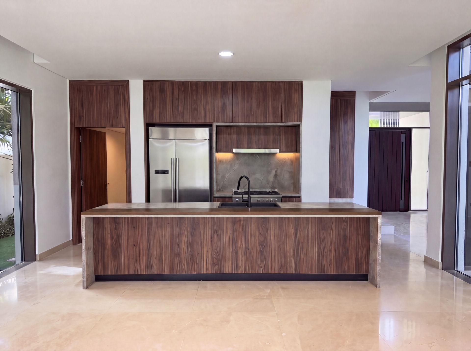 Golf Place Villa kitchen with bespoke walnut joinery island